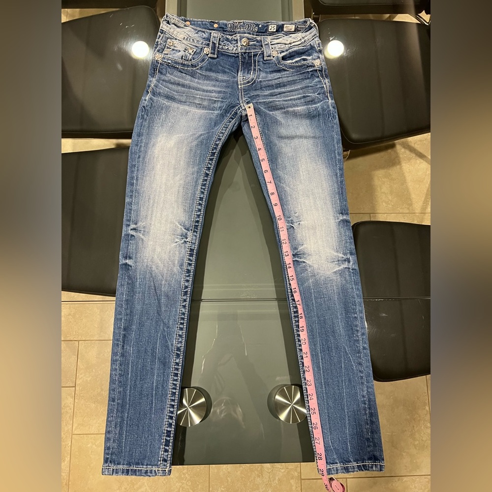 Miss Me Women Medium Wash Embroidered Embellished Skinny Jeans - Size 25